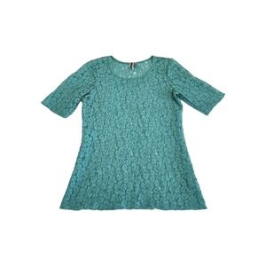 BKE‎ Women's Large Elbow Sleeve All Over Lace Seafoam Mint Green Y2K 90s